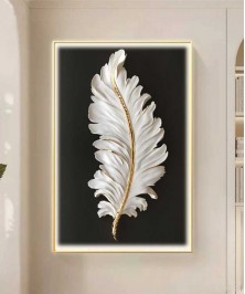 Gold Frame 80*120 Cm Feather White And Black Crytsall Porsalein Painting 